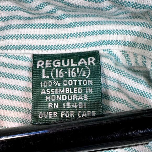 Hunt Club Shirt Mens Large Green White Stripe Embroidered Chest Cotton Button - Picture 9 of 10